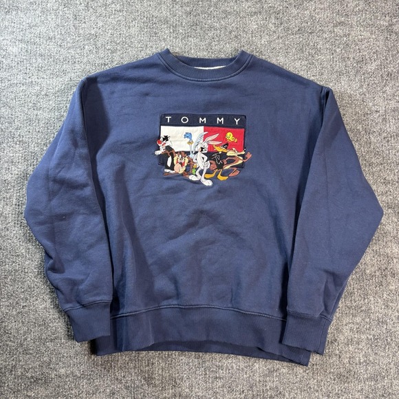 Tommy Jeans Sweatshirt Mens Medium Blue Crew Neck Pullover Looney Tunes Graphic